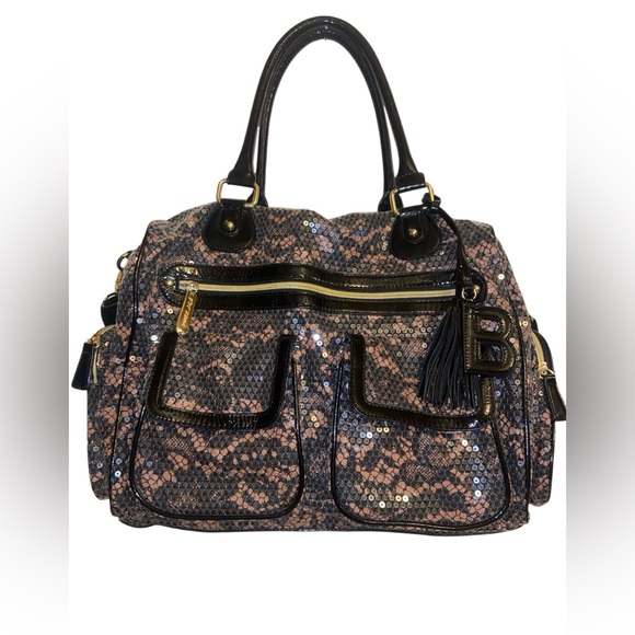 Betsey Johnson Black and gold sequined leopard print tote bag. - Picture 2 of 12